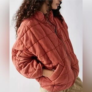 Free People Quilted Brick Red Bomber Jacket